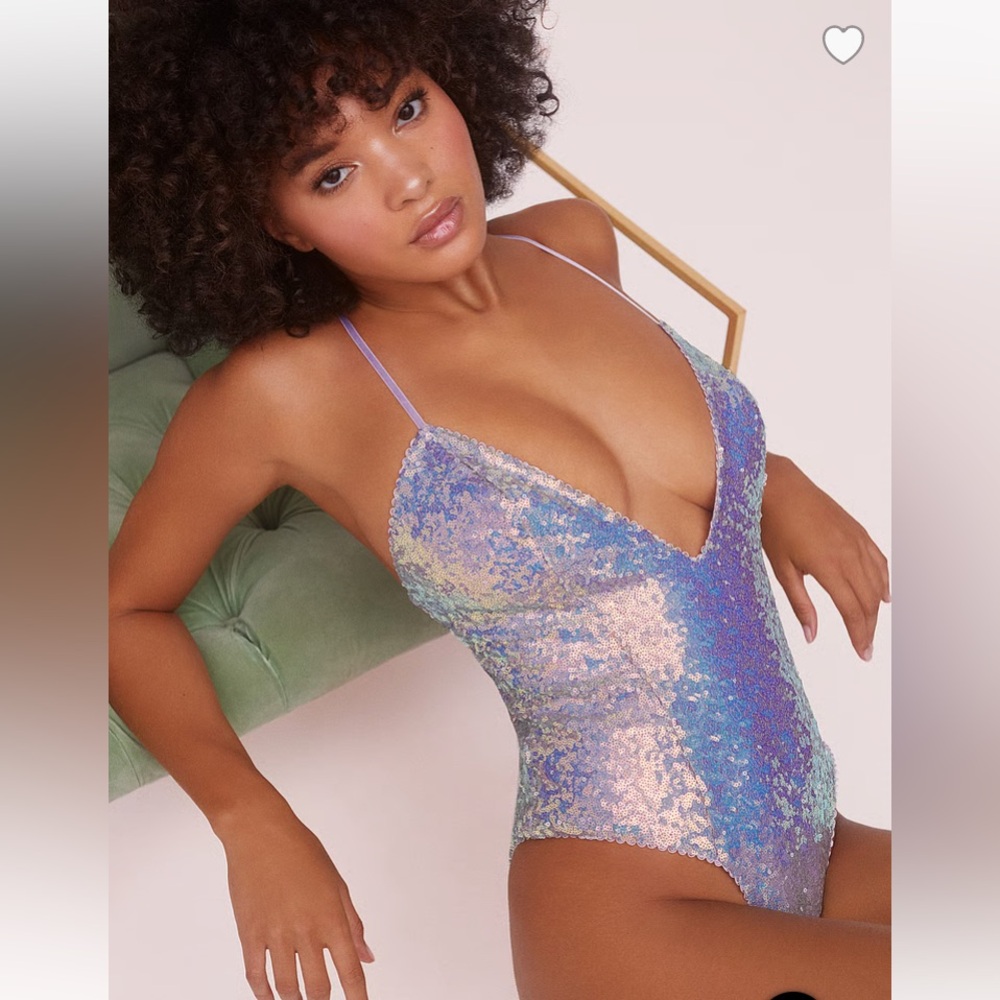 For Love & Lemons Opal Low Plunge High Cut Sequin Bodysuit XS NWT
